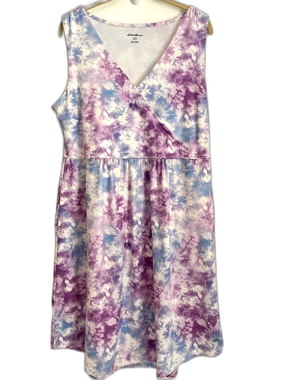 Eddie Bauer Tie-Dye Sleeveless  Dress XL Cool Multicolor Pockets Casual Coastal
